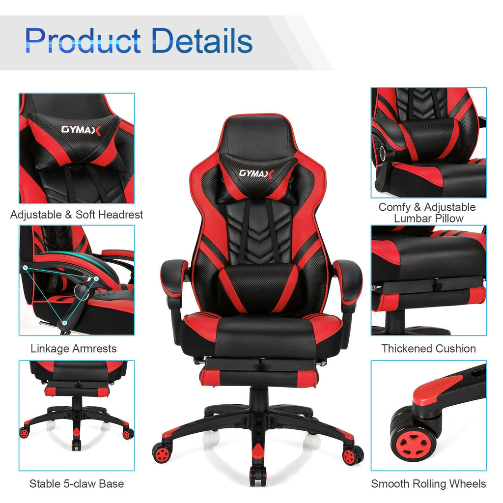 Adjustable Gaming Chair with Footrest, Red