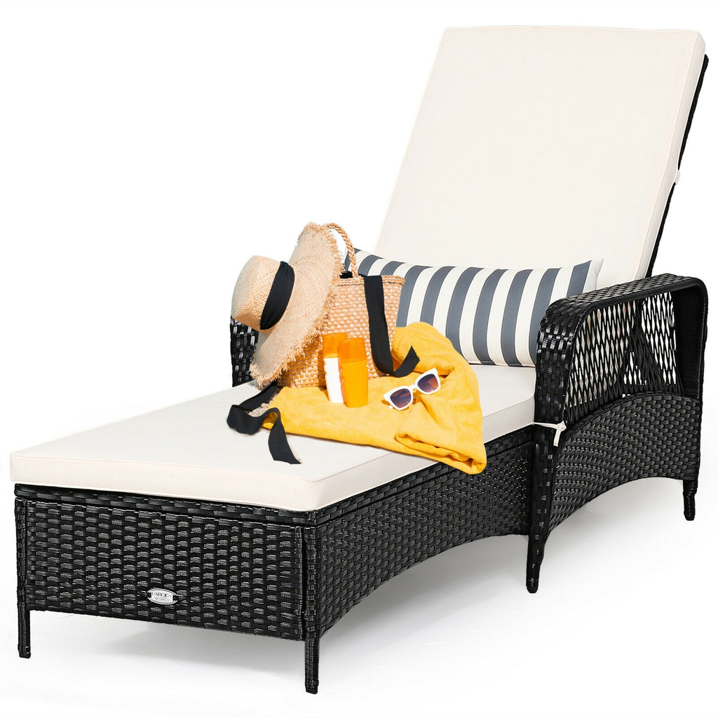 Patio Wicker Chaise Lounge Chair with Pillow and Adjustable Backrest