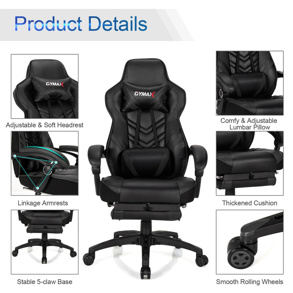 Adjustable Gaming Chair with Footrest, Black