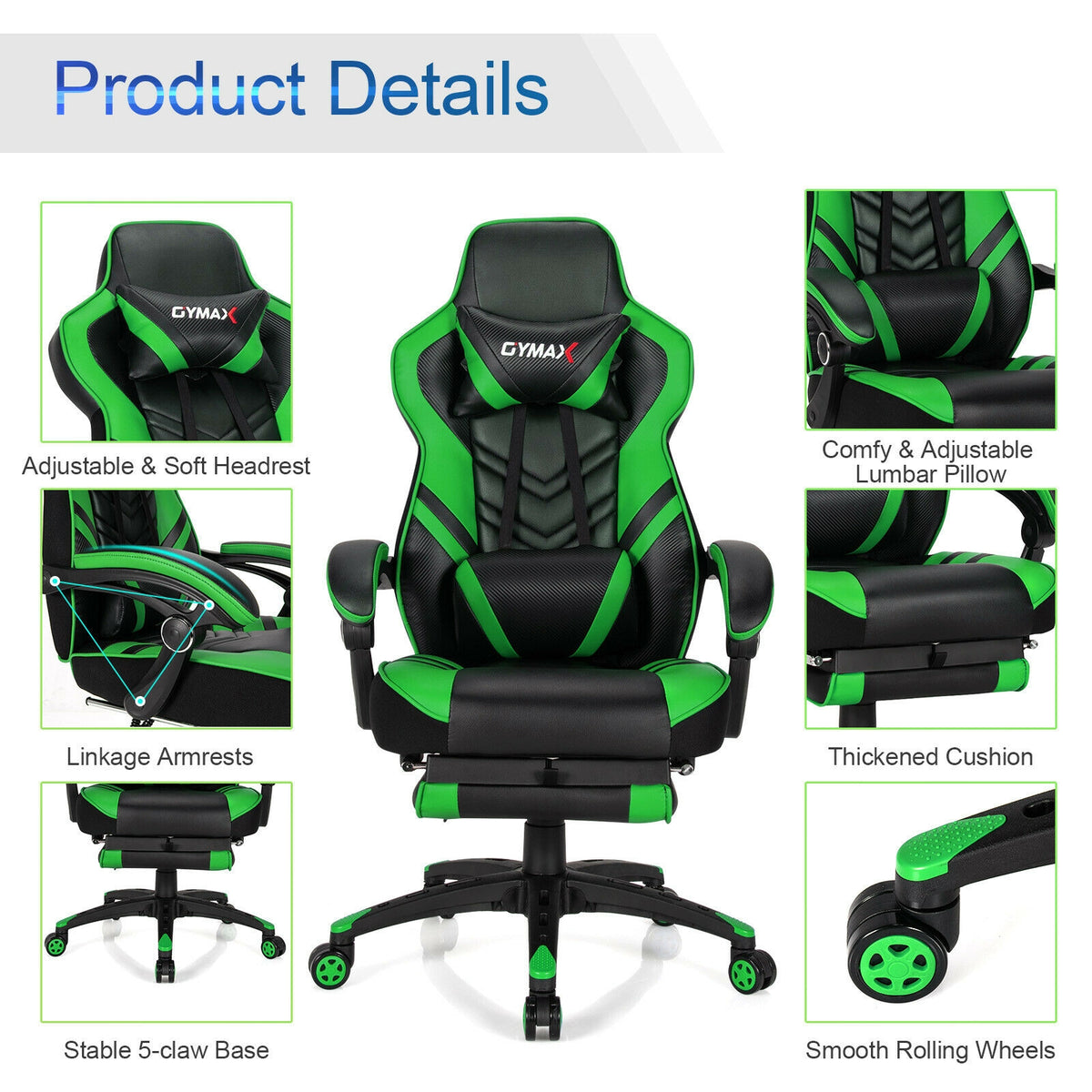 Adjustable Gaming Chair with Footrest for Home Office