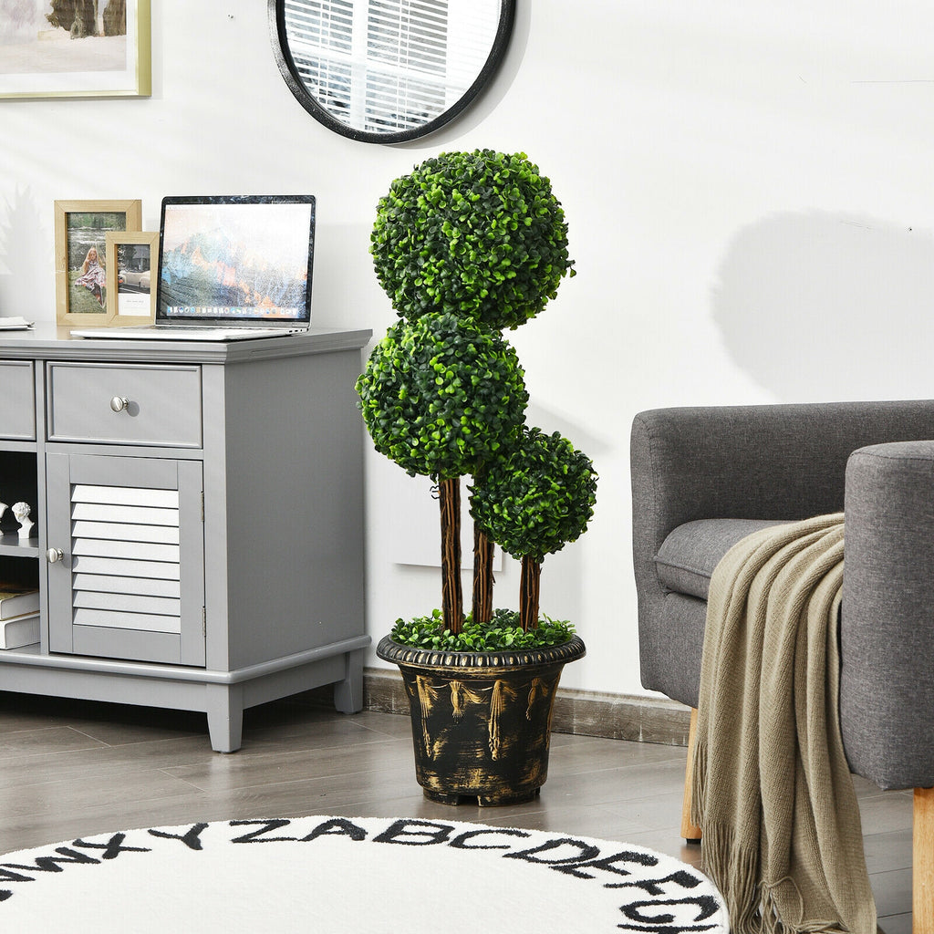 36-Inch Artificial Topiary Triple Ball Tree for Indoor & Outdoor Decor - Realistic Green Leaves