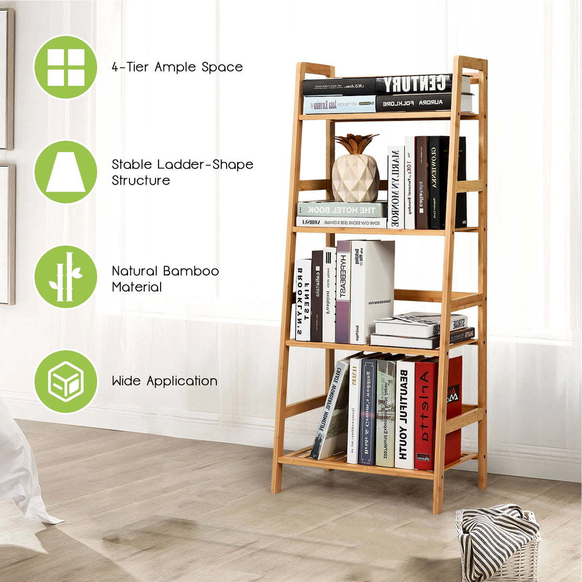 4-Tier Bamboo Plant Rack with Guardrails - Natural