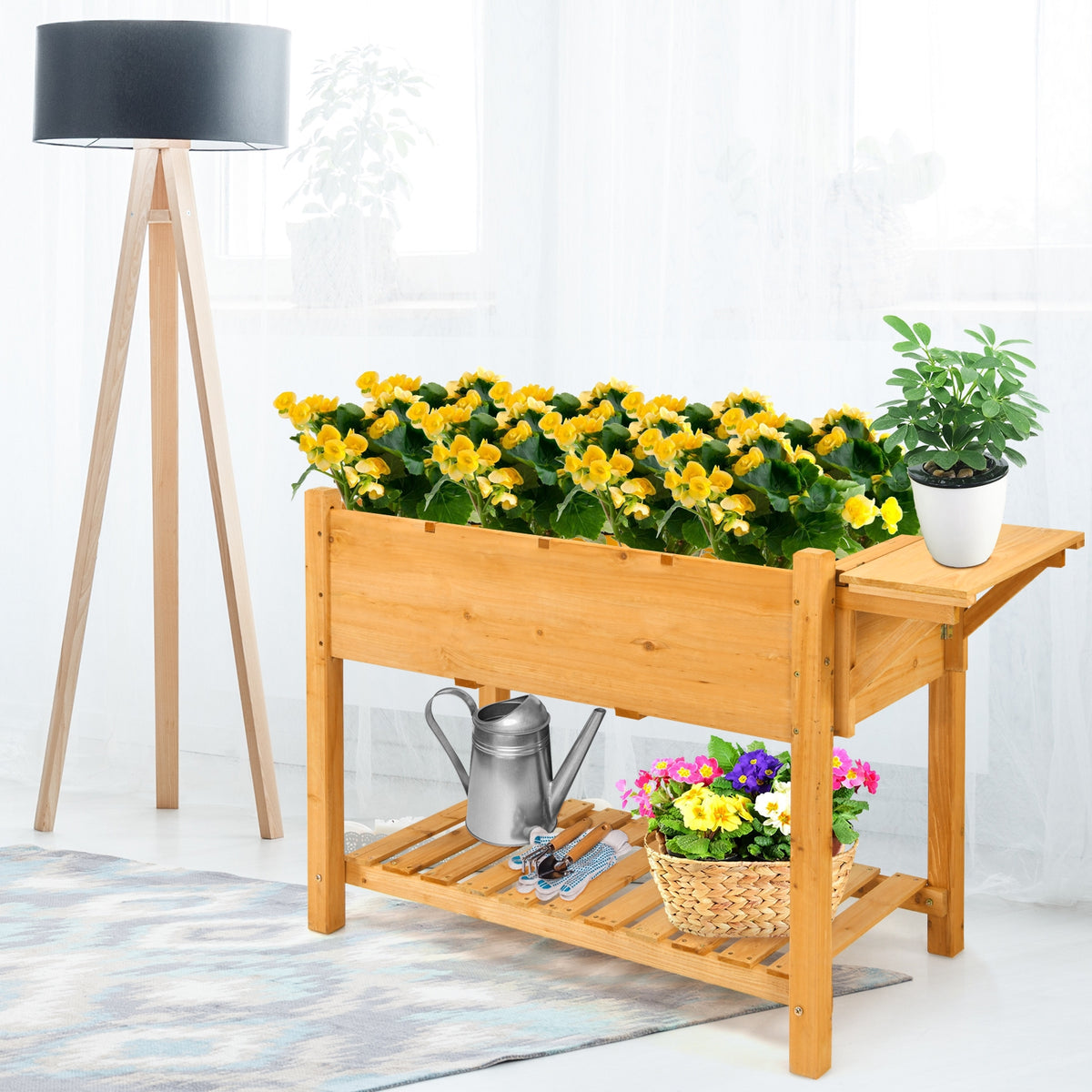 Elevated Planter Box Kit with 8 Grids & Folding Tabletop