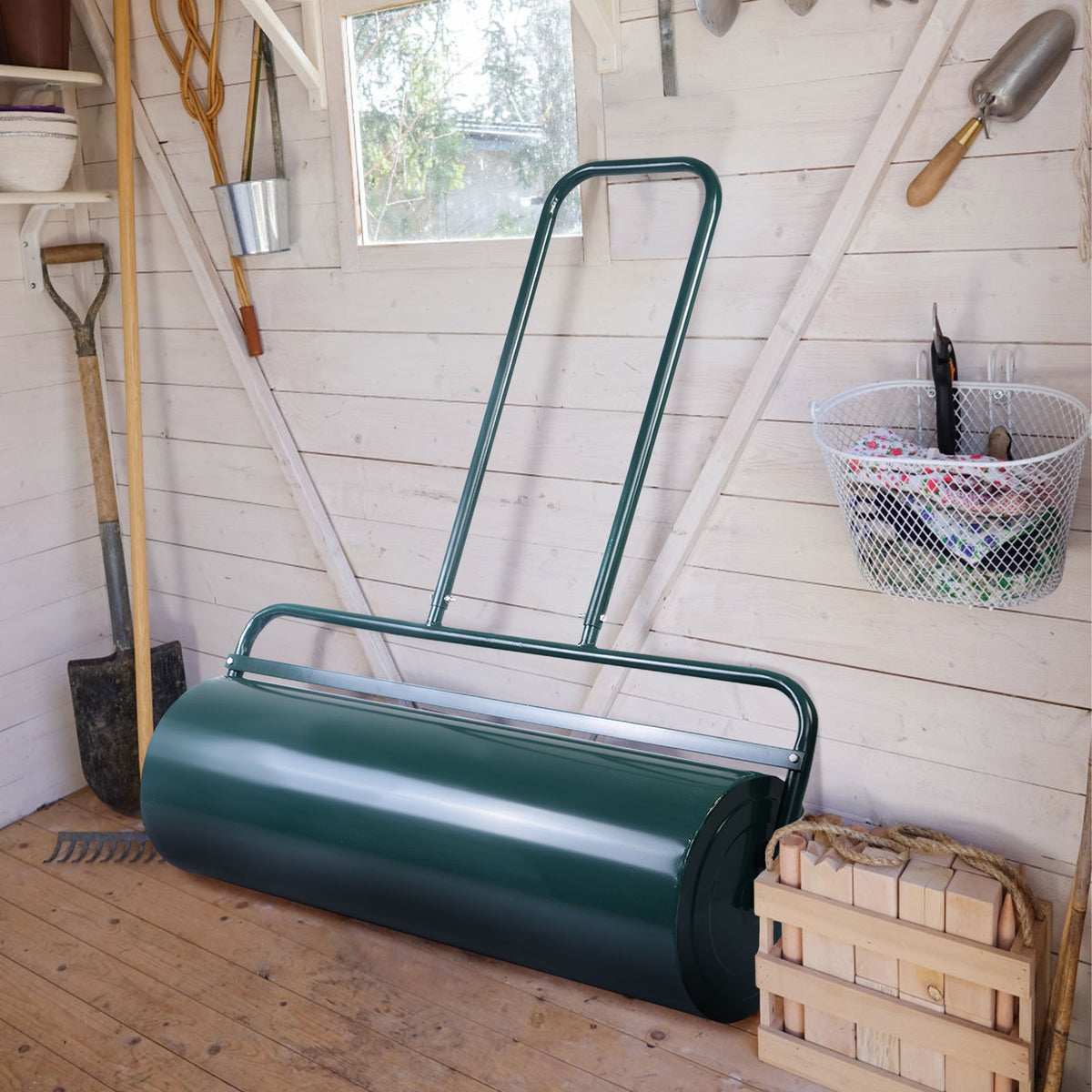 36 x 12 Inch Push Lawn Roller Water Filled - Green