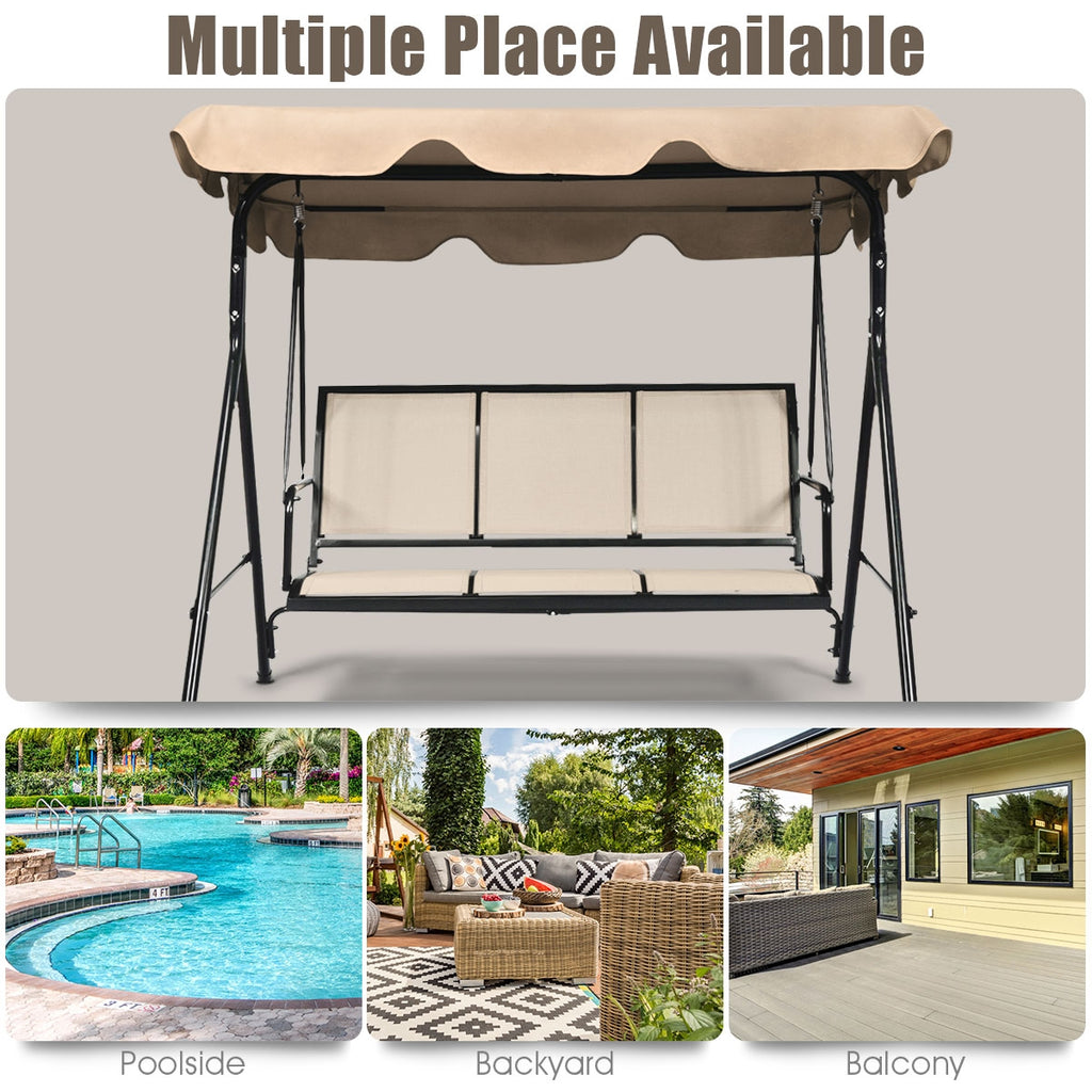 3-Person Patio Swing with Canopy – 50" x 16", Brown