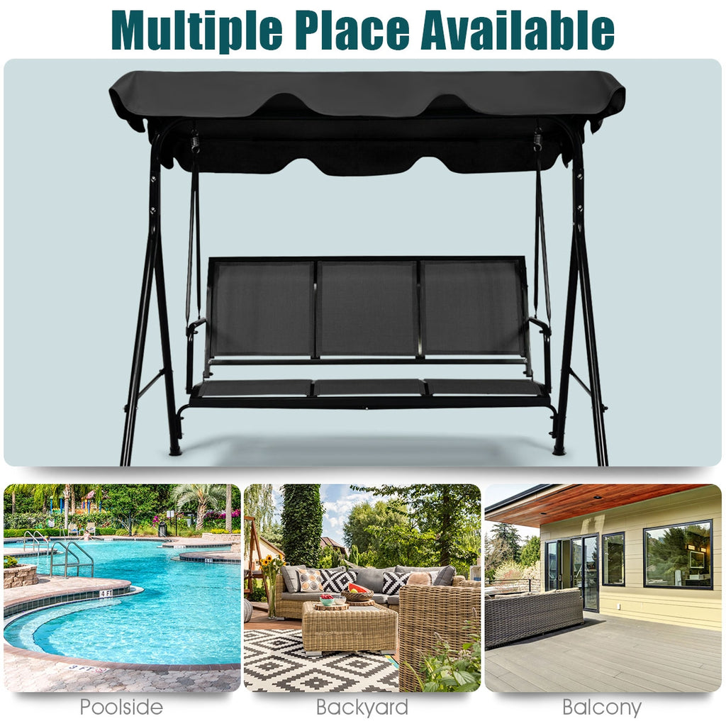 3 Person Steel Frame Patio Swing with Polyester Angle and Adjustable