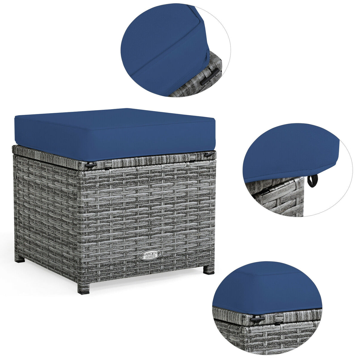 7-Piece Outdoor Wicker Sectional Sofa Set with Dining Table - Navy