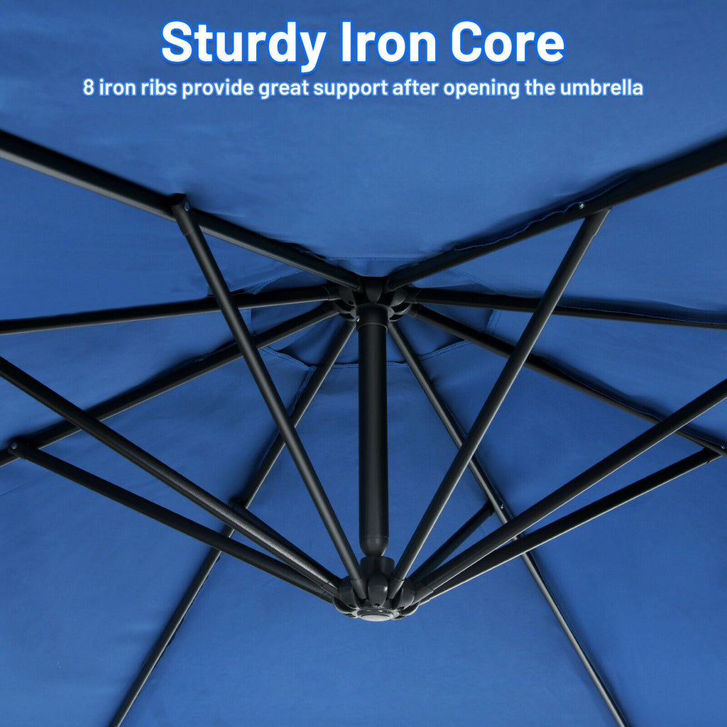 10 x 8 Feet Cantilever Umbrella with 8 Ribs - Blue
