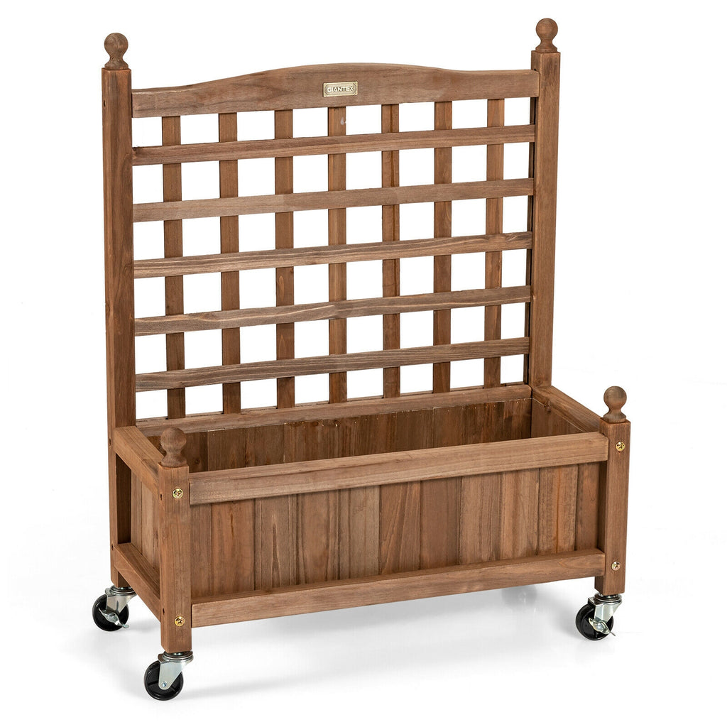 32in Wood Planter Box with Trellis Mobile Raised Bed for Climbing