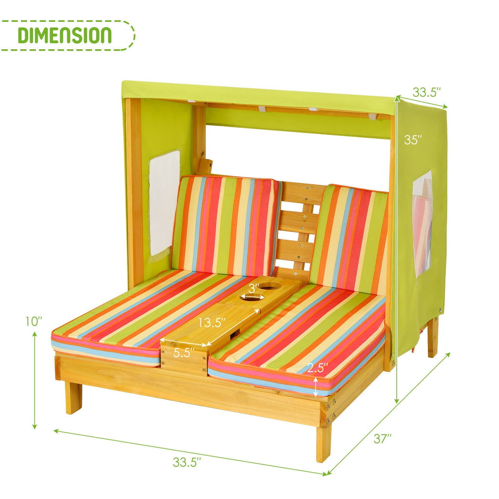 Kids Patio Lounge Chair with Cup Holders & Awning - Multicolor - for Children 3-8