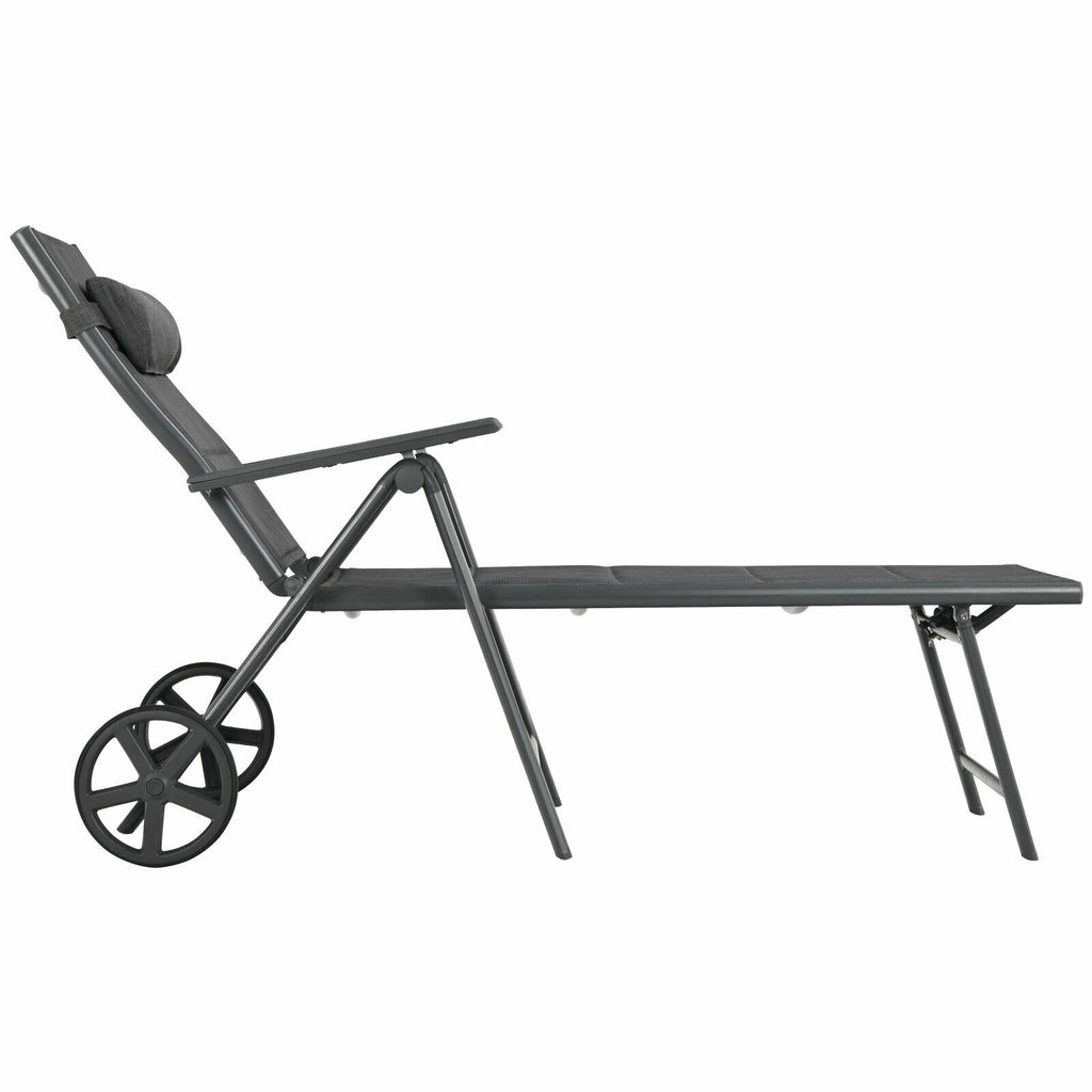 Patio Reclining Chaise Lounge with Adjustable Pillow - Gray