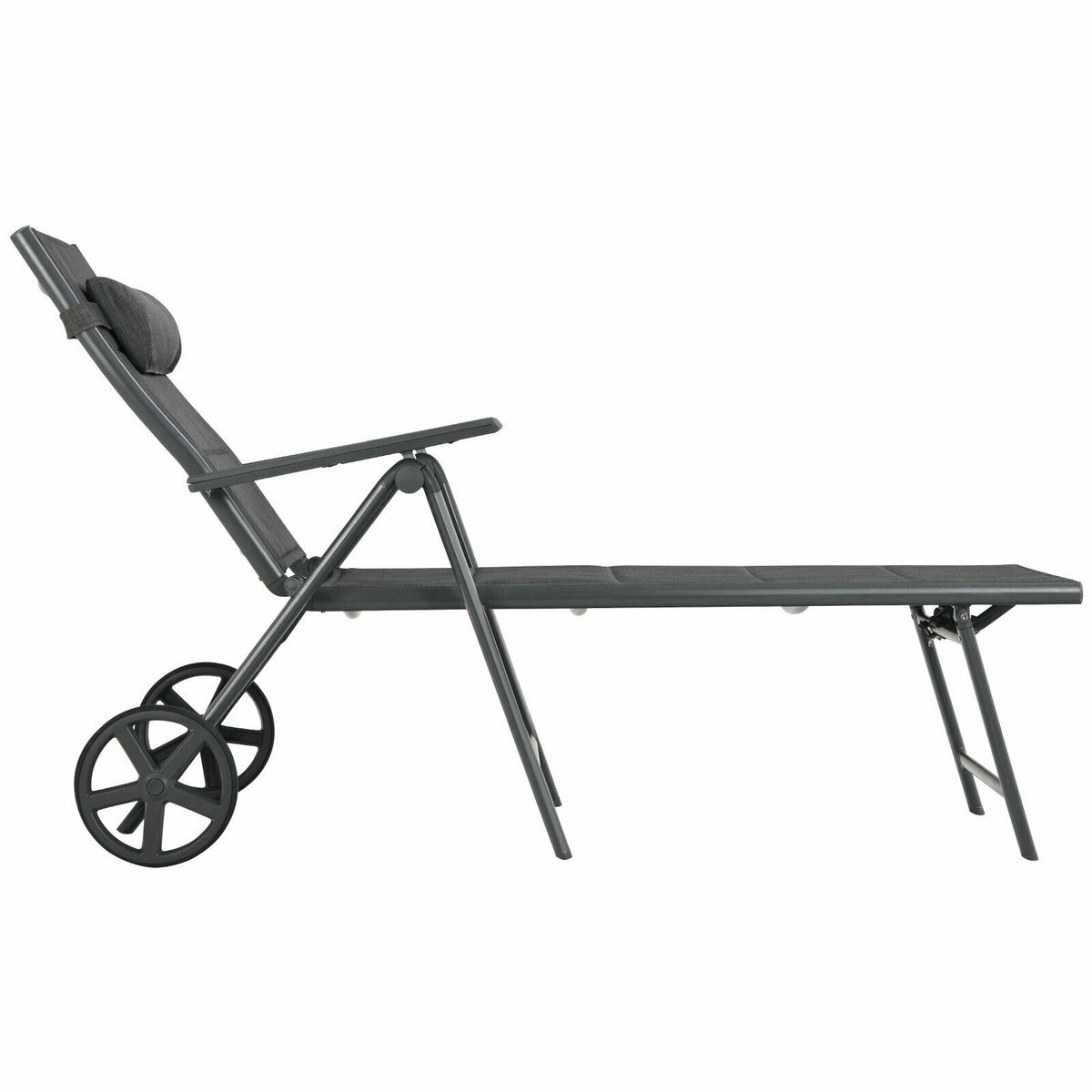 Patio Reclining Chaise Lounge with Adjustable Pillow - Gray