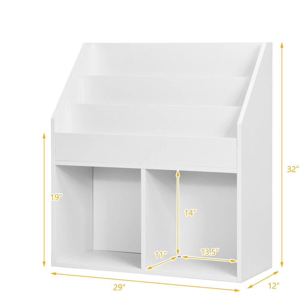 Kids Wooden Bookcase Toy Storage Cabinet - White, 3-Tier Organizer for Children