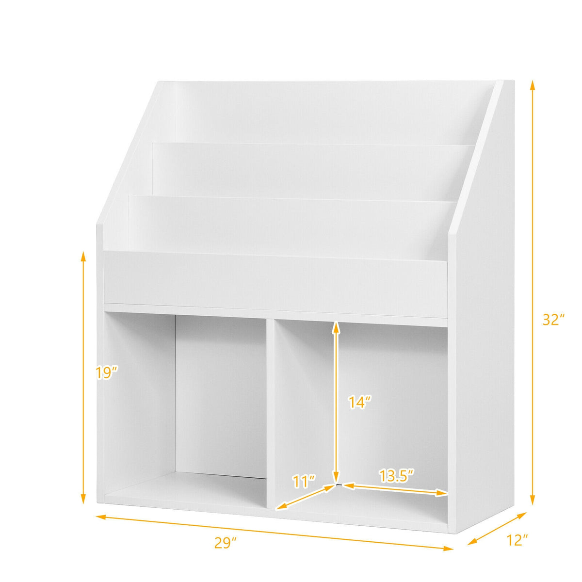 Kids Wooden Bookcase Toy Storage Cabinet - White, 3-Tier Organizer for Children