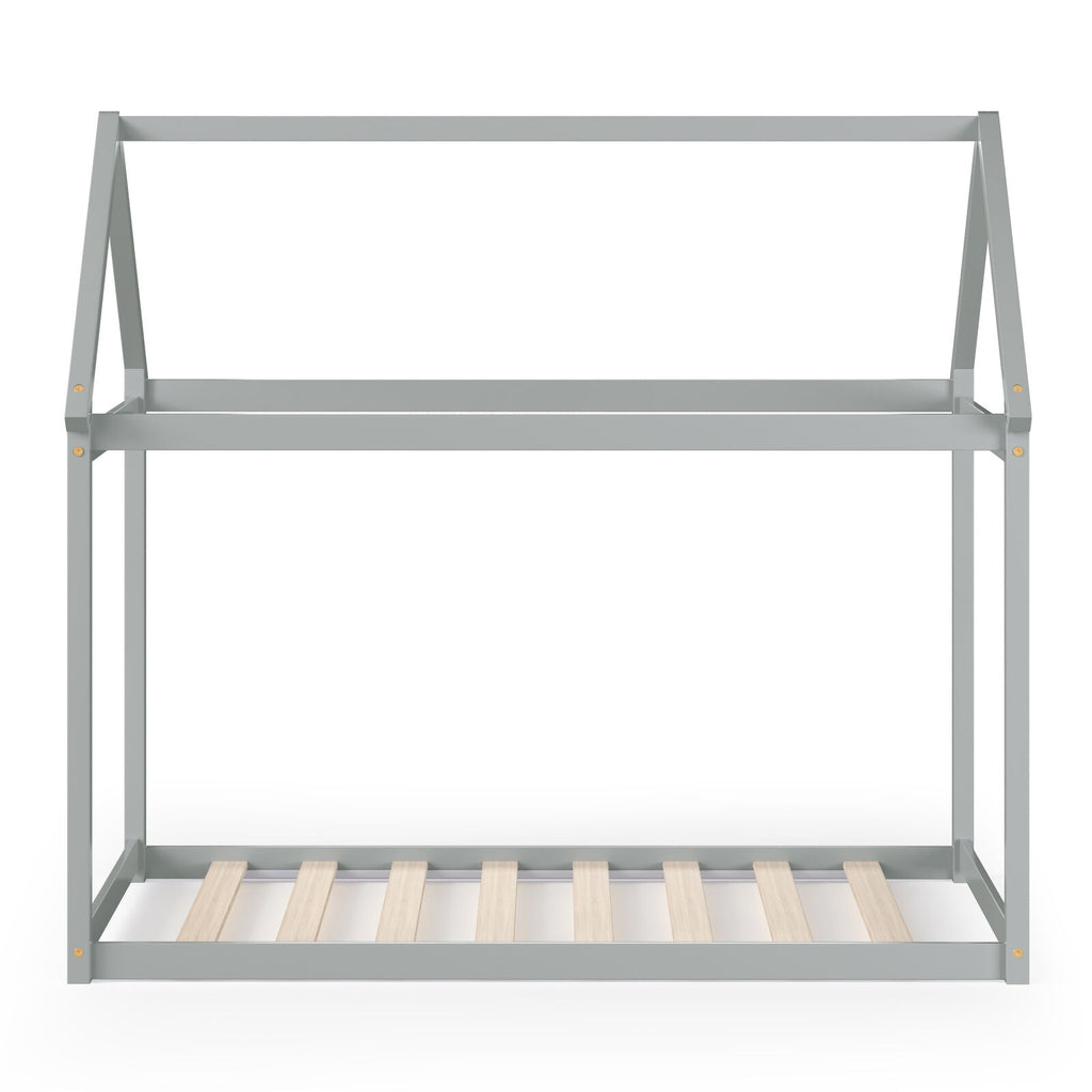 Twin Size Kids House Bed Frame with Roof - Gray