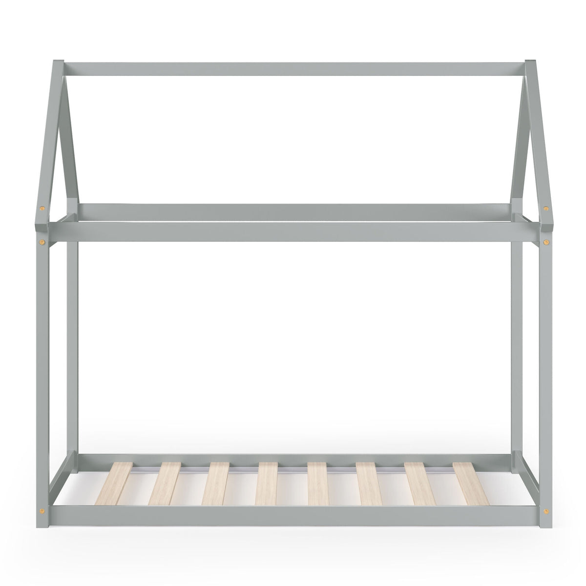 Twin Size Kids House Bed Frame with Roof - Gray