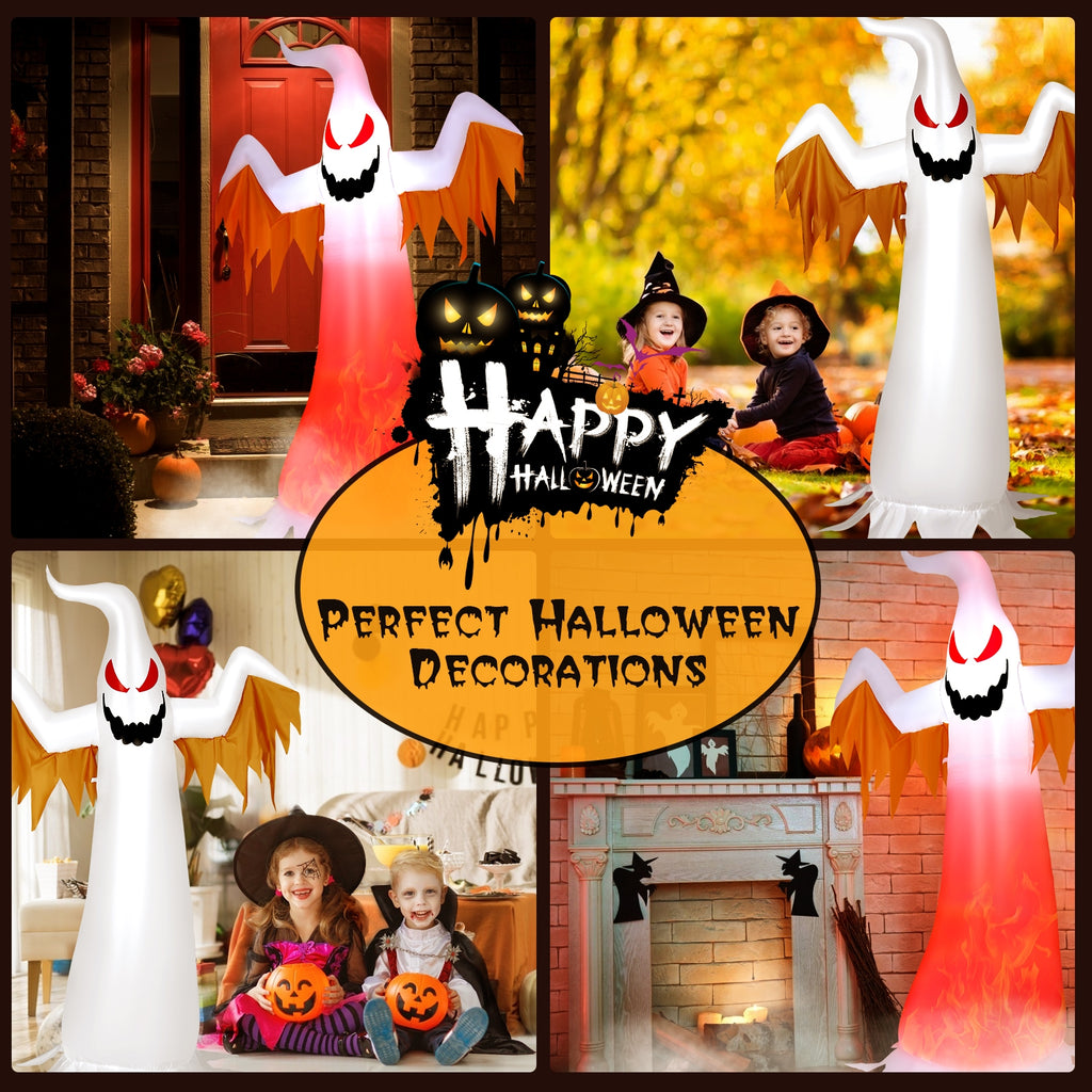 8ft Inflatable Ghost with Rotatable Flame LED Lights - Halloween Decor