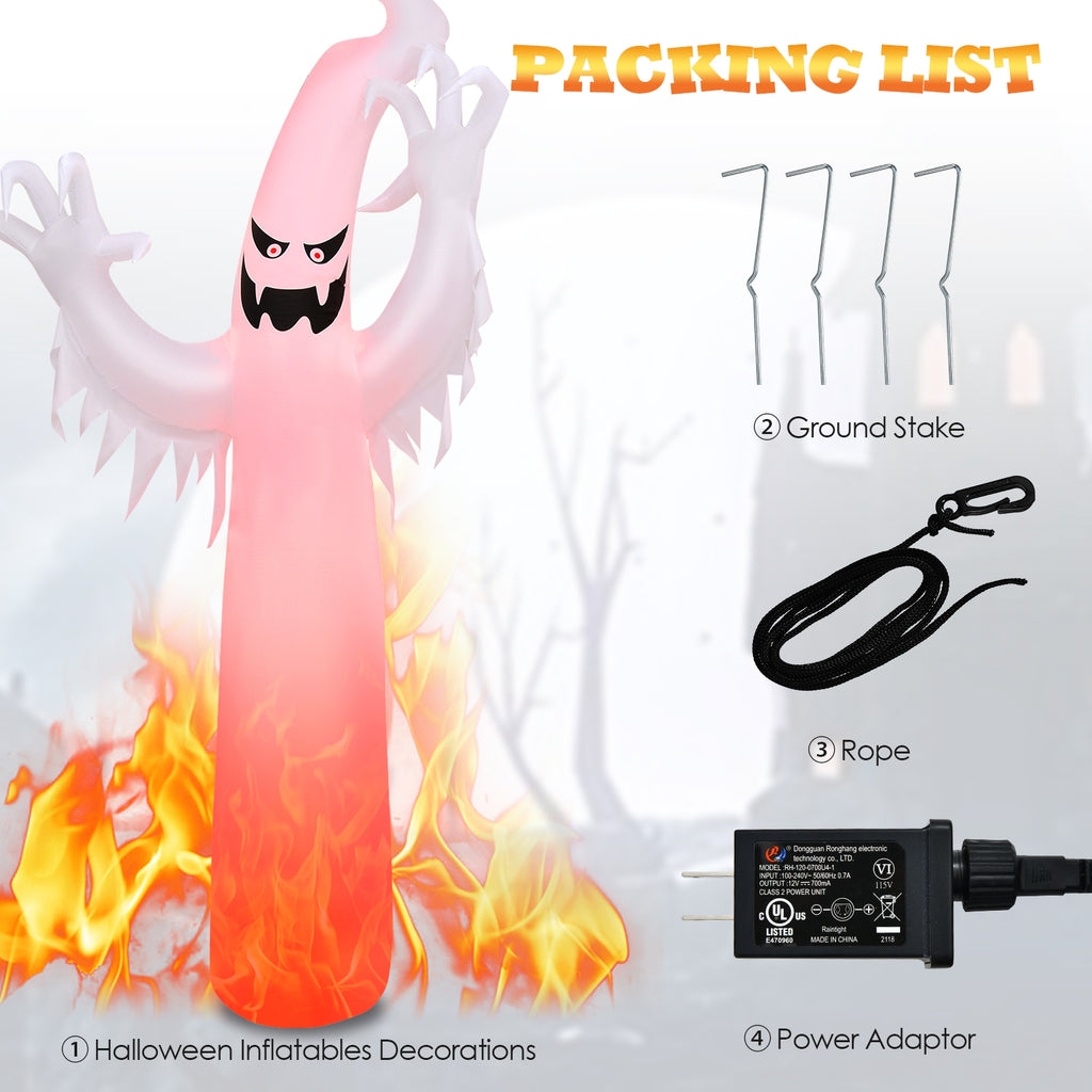 12 Feet Halloween Inflatable Ghost with Flame LED Lights - Yard Decor