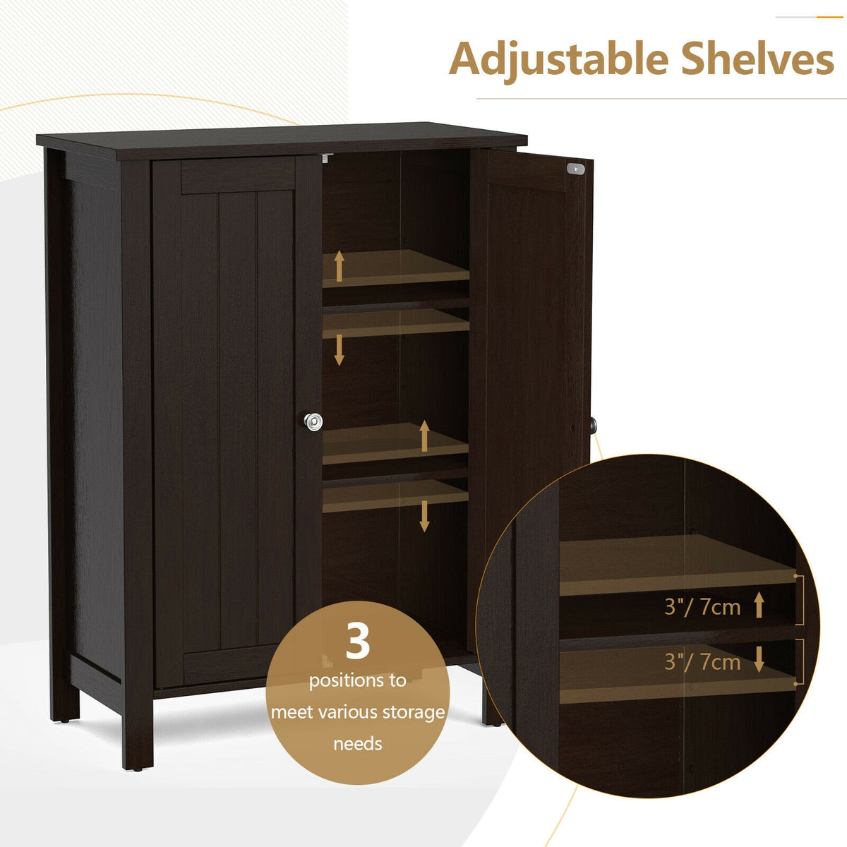 2-Door Bathroom Floor Storage Cabinet Space Saver Organizer