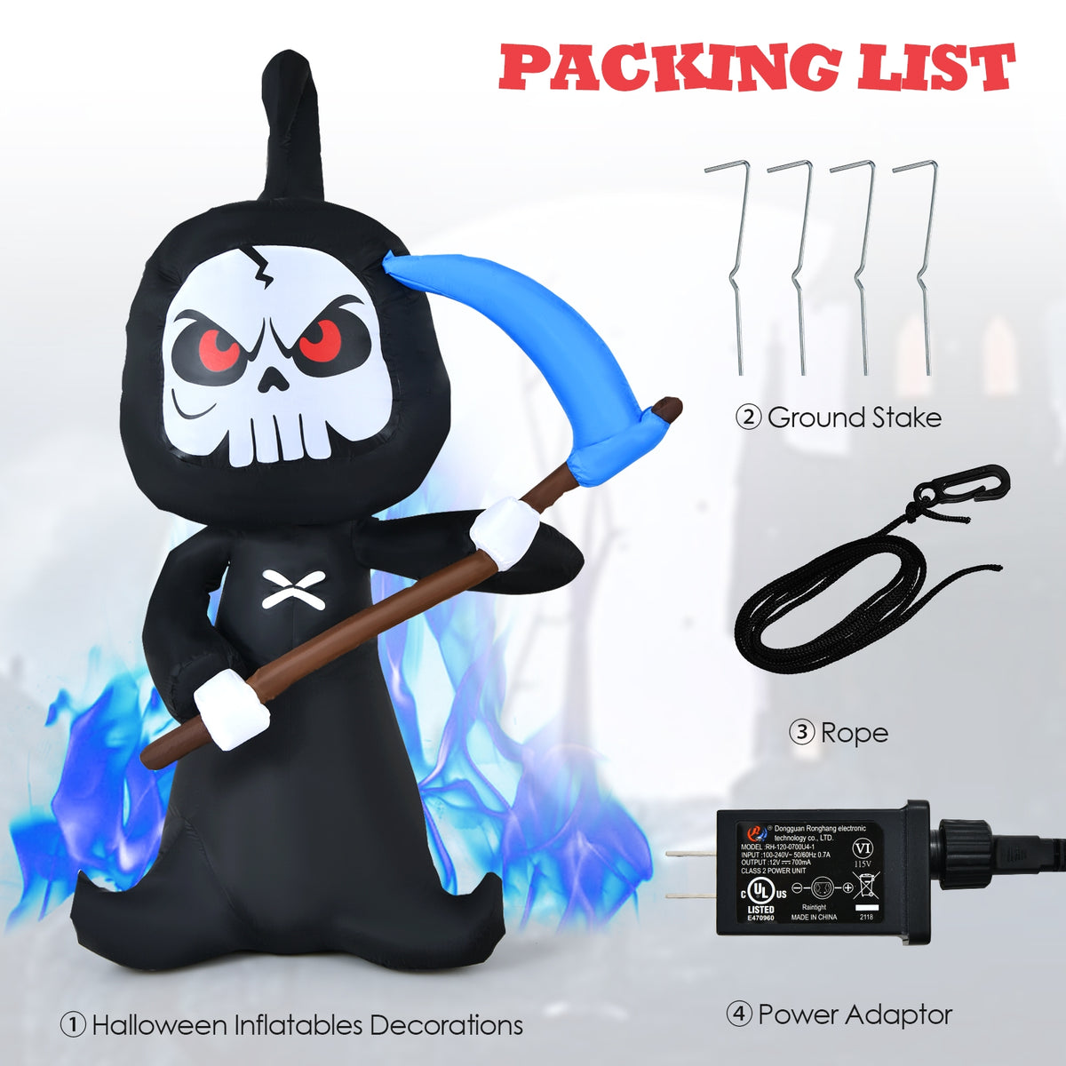 6 Feet Halloween Inflatable Ghost Decorations with Built-in LED Lights - Costway