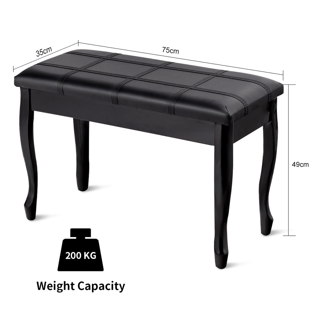 Piano Bench with Storage - Solid Wood, Black Bent Legs