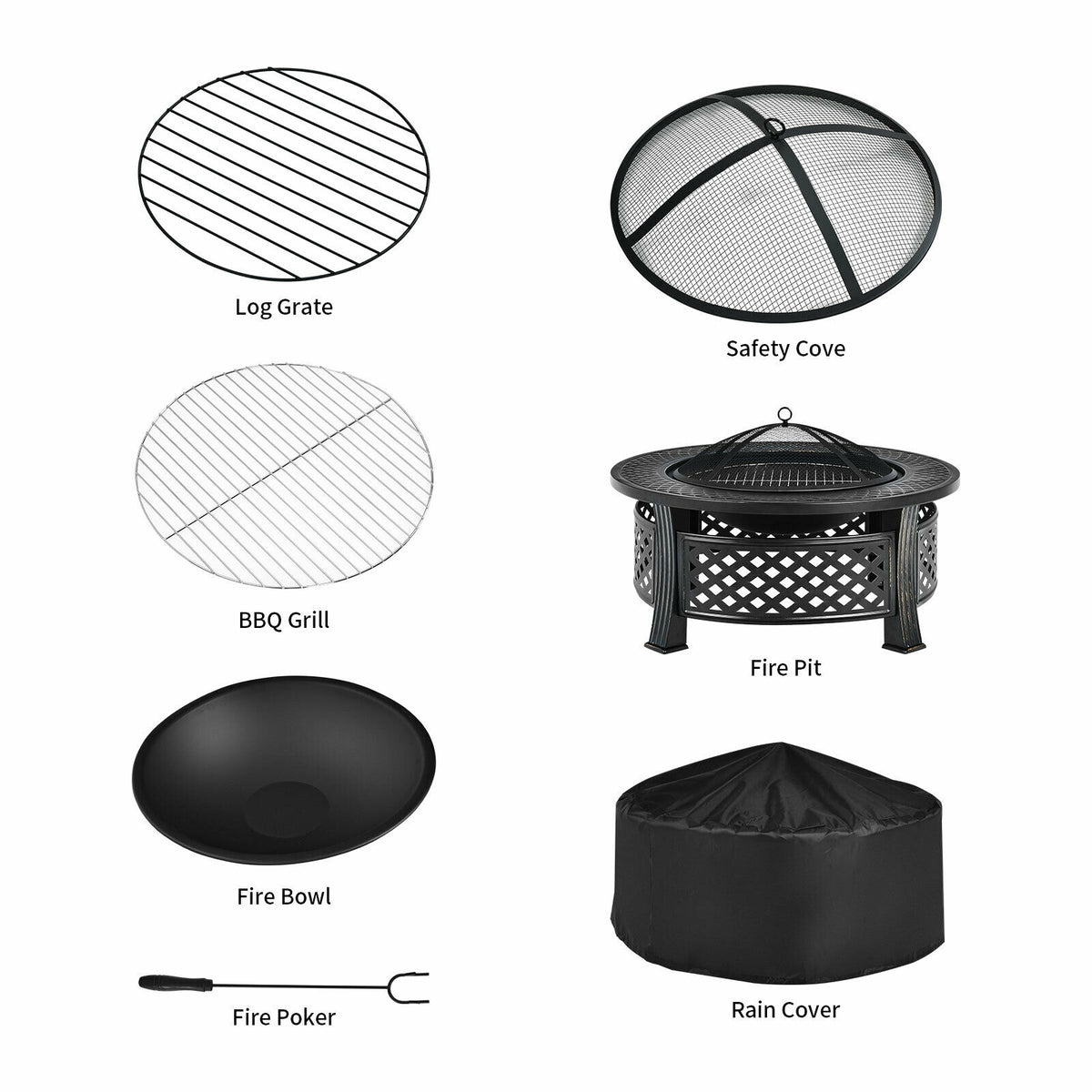 Outdoor Fire Pit with BBQ Grill and High-temp Resistance Finish