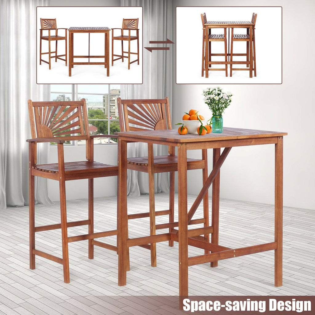 3 Piece Acacia Wood Patio Bar Set - Sunflower Backrest