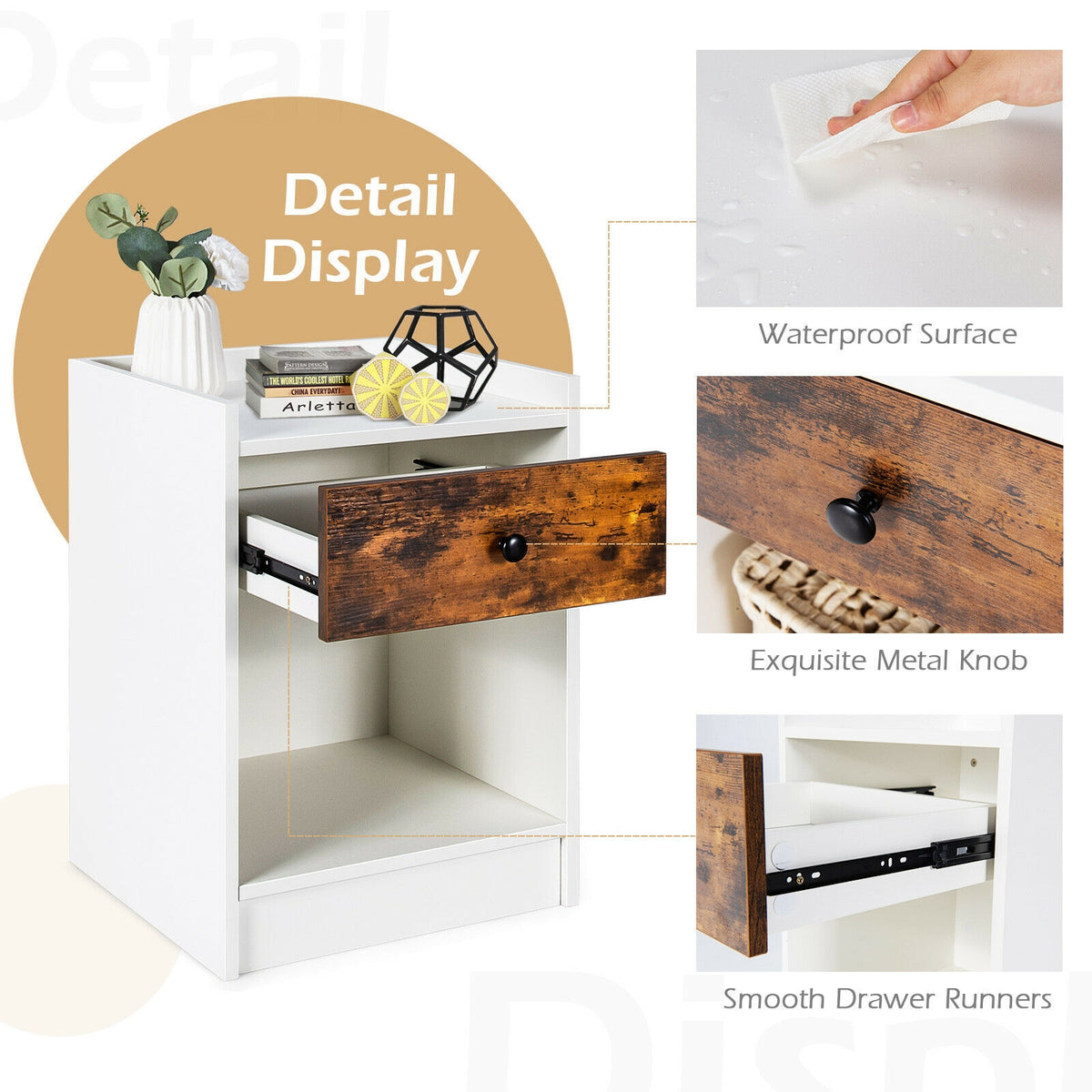 Set of 2 Nightstands with Drawer & Storage - Style 5, White
