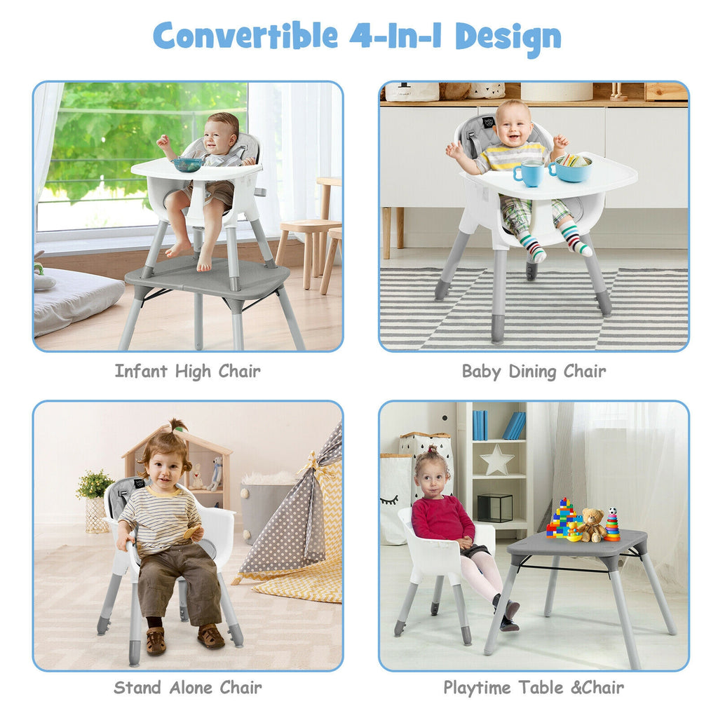 4-in-1 Baby Convertible Toddler Table Chair Set with PU Cushion - Gray