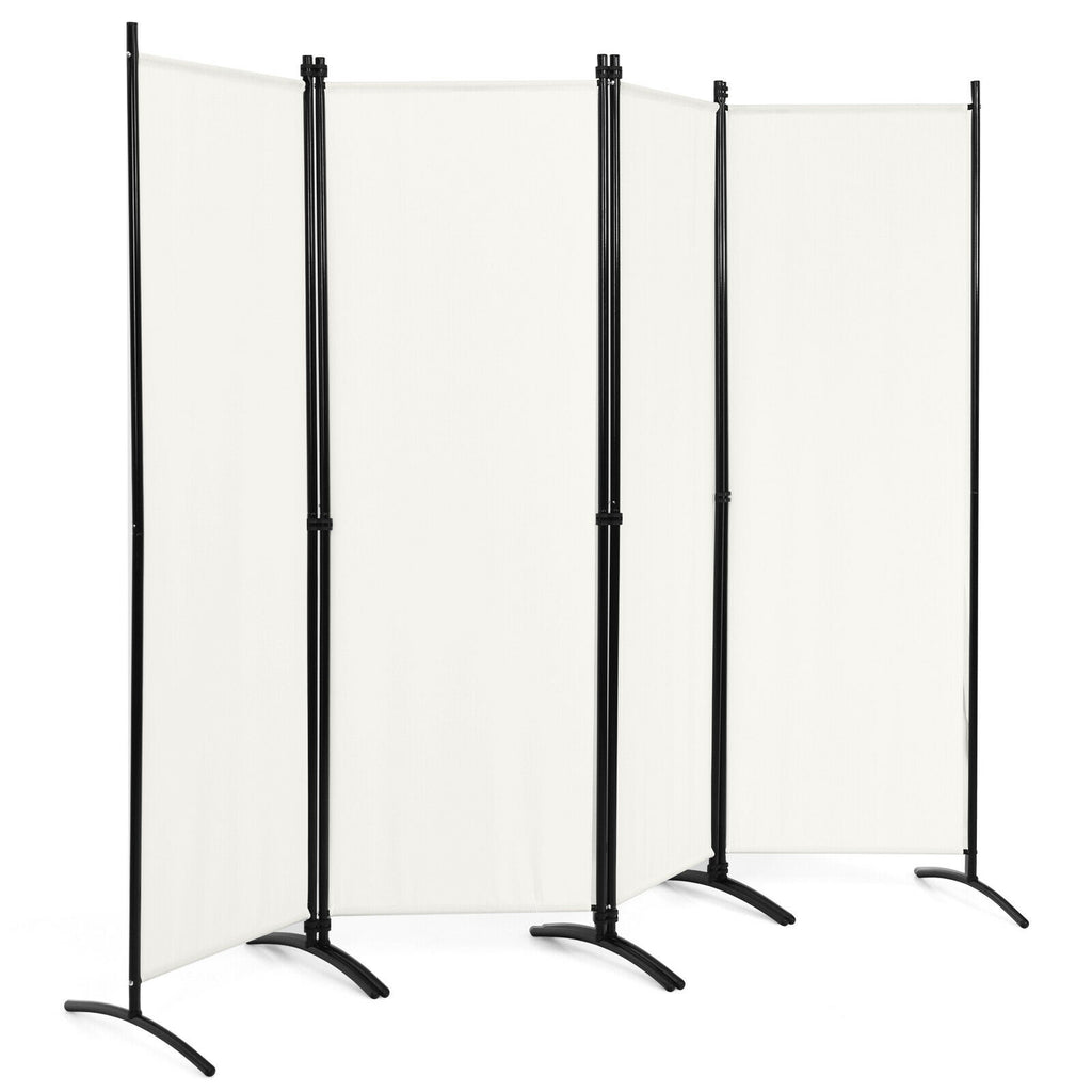 4-Panel Room Divider with Steel Frame - 5.6 Feet, White, Indoor & Outdoor Privacy Screen - Costway