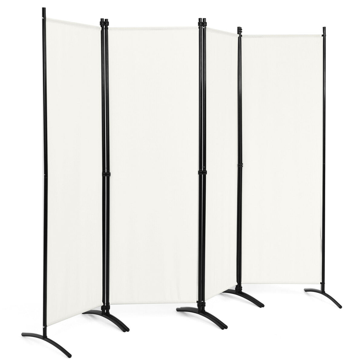 4-Panel Room Divider with Steel Frame - 5.6 Feet, White, Indoor & Outdoor Privacy Screen - Costway