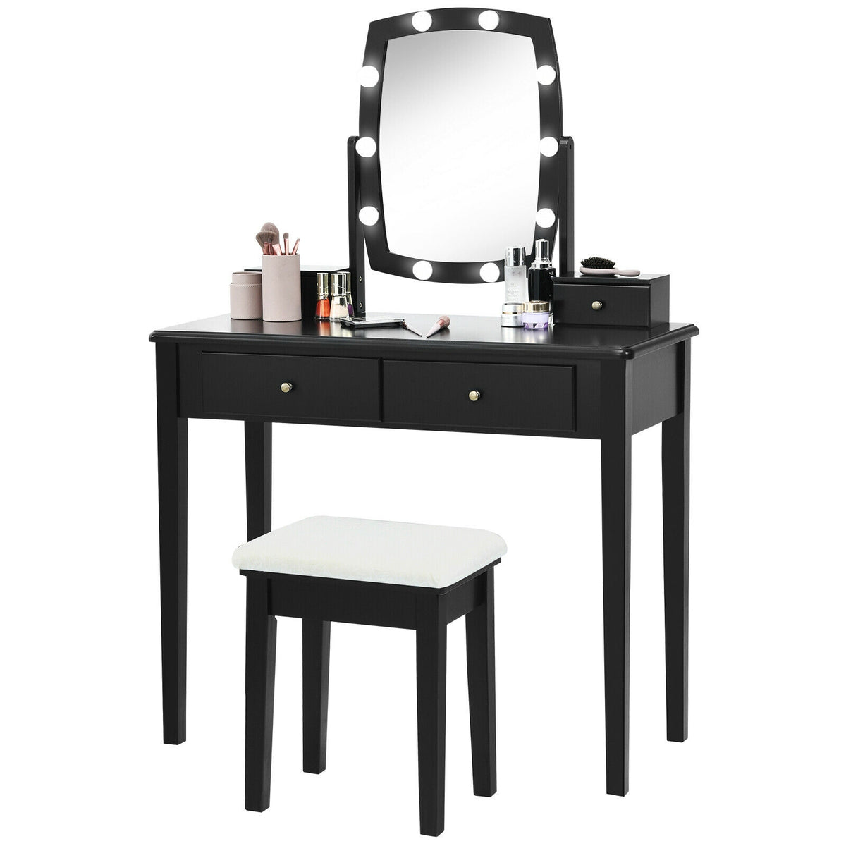Vanity Table Set with Lighted Mirror, Black