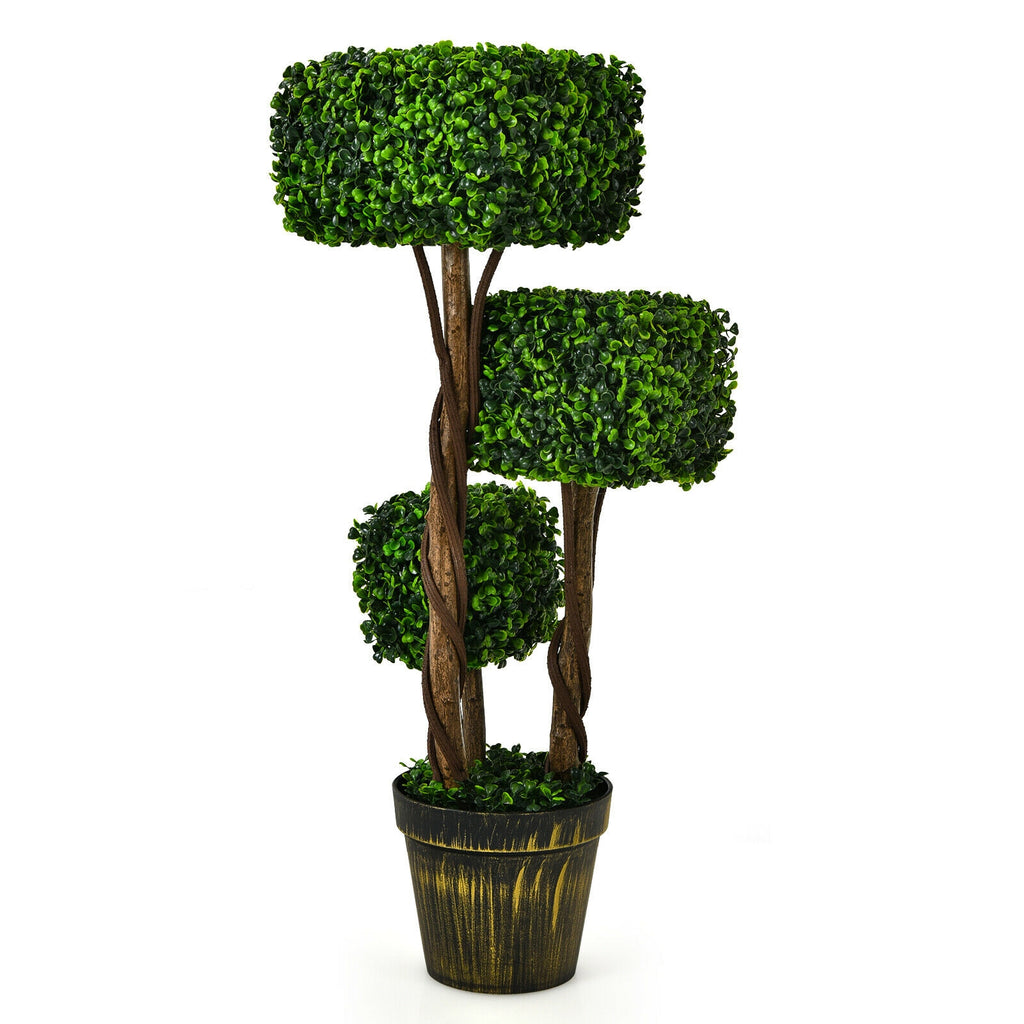 36 Inch Artificial Boxwood Topiary Tree UV Protected Indoor Outdoor Decor