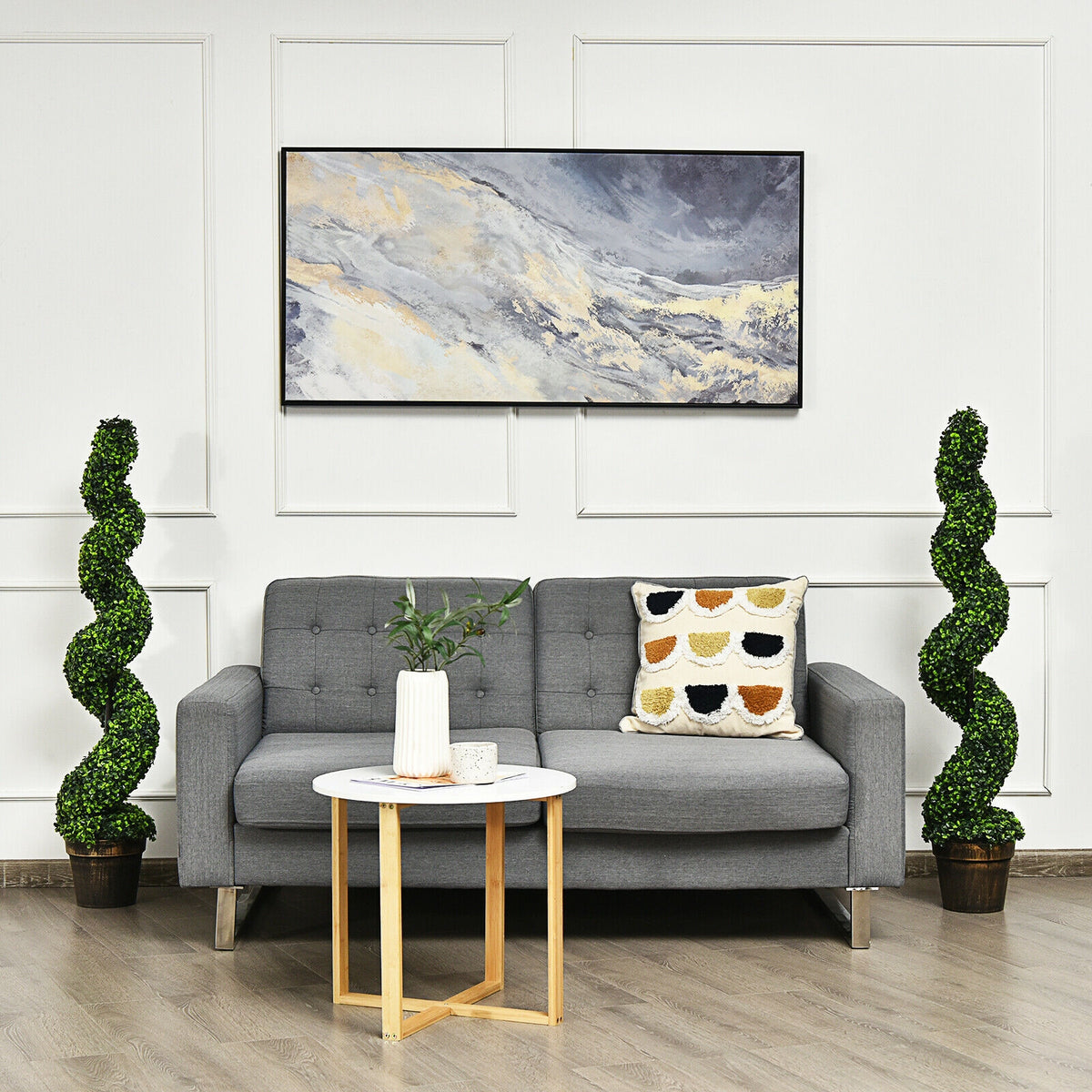 PE Variation 2 Pack 4ft Artificial Spiral Boxwood Topiary Trees Indoor Outdoor Decor