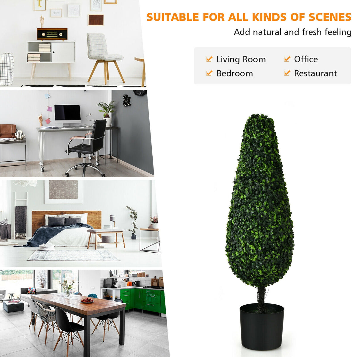 UV Resistant Artificial Topiary Tree - 3 Feet Tower Indoor Outdoor Set of 2