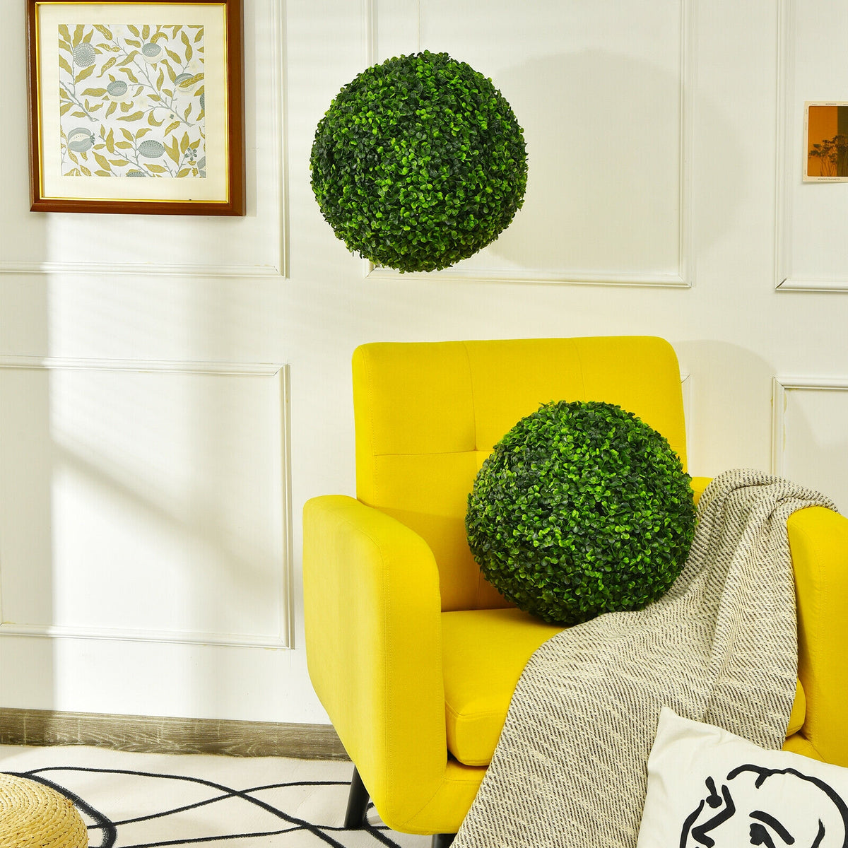 Artificial Topiary Balls 15.5 Inch Faux Boxwood Plants - No Flower, 2 Pieces