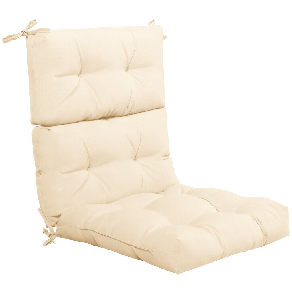High Back Chair Cushion with Non-Slip Ties - Beige