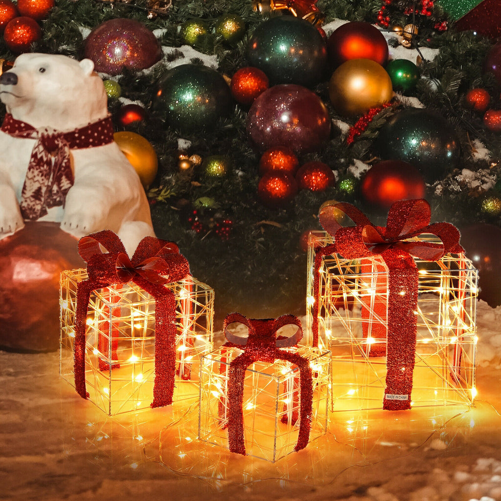 Set of 3 Christmas Lighted Gift Boxes Decorations with 60 LED Lights - Indoor & Outdoor
