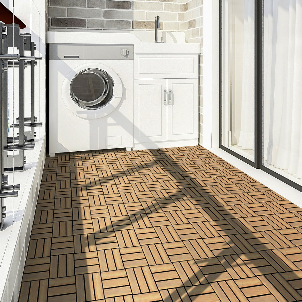 Checker Pattern Acacia Wood Interlocking Deck Tiles - 12x12 Inch, 10 Pack