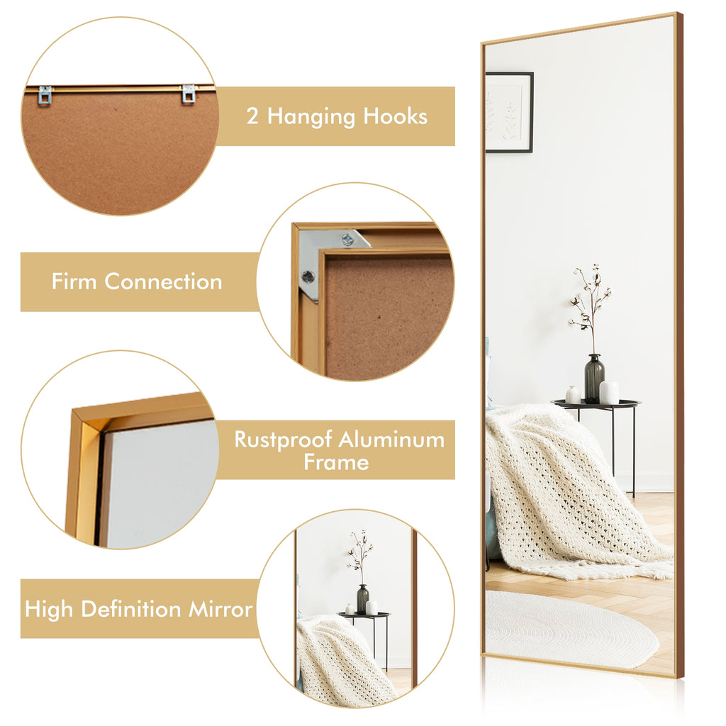 59 Inch Full Length Rectangle Mirror - Large Bedroom Mirror with Golden Frame