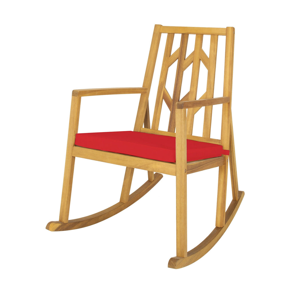 Patio Acacia Wood Rocking Chair Sofa with Armrest and Cushion for
