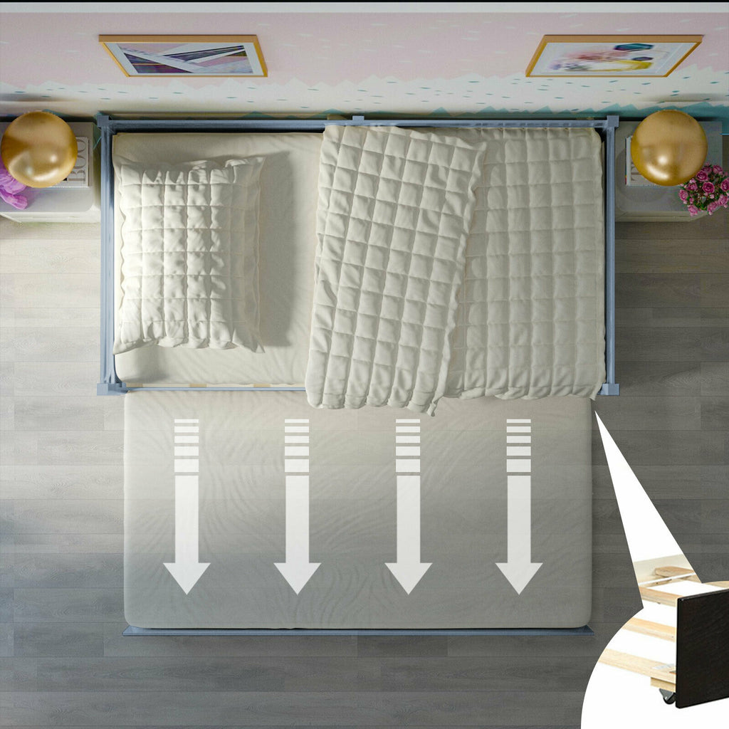 Twin Trundle Bed Frame with Wooden Slat Support - Gray
