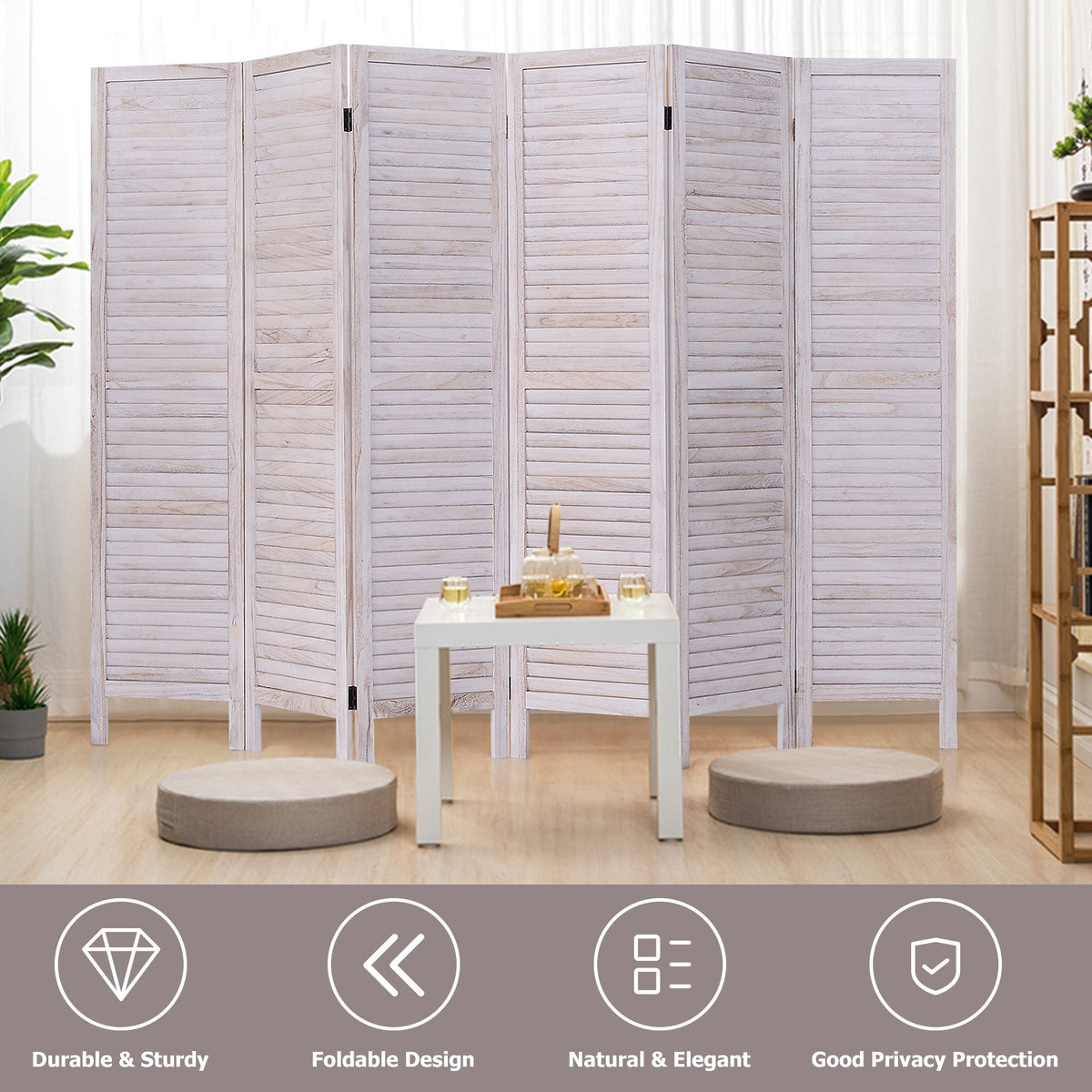 White 6-Panel Classic Venetian Wooden Room Divider Screen - Costway