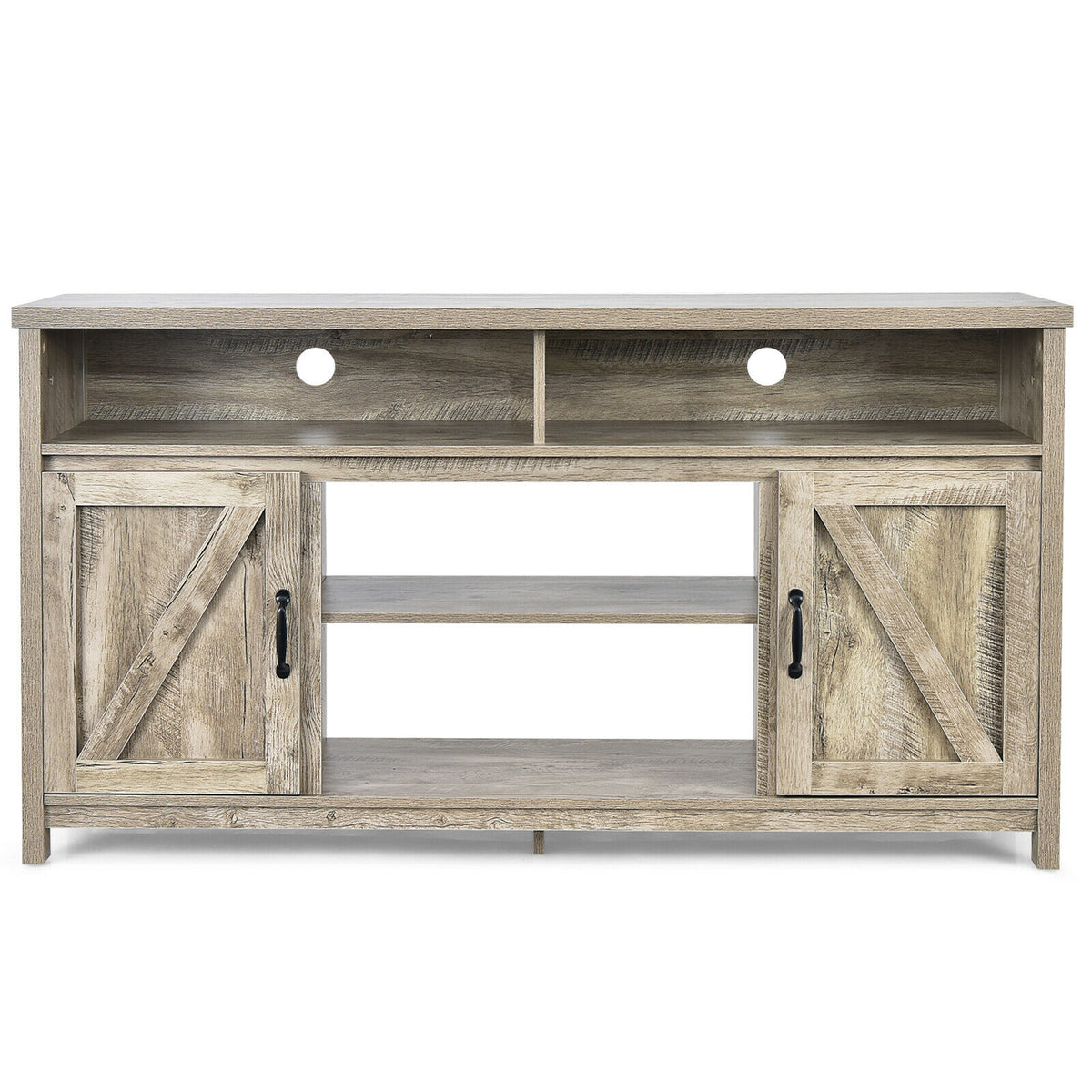 59-Inch TV Stand with Fireplace Compatibility & Barn Doors - Natural