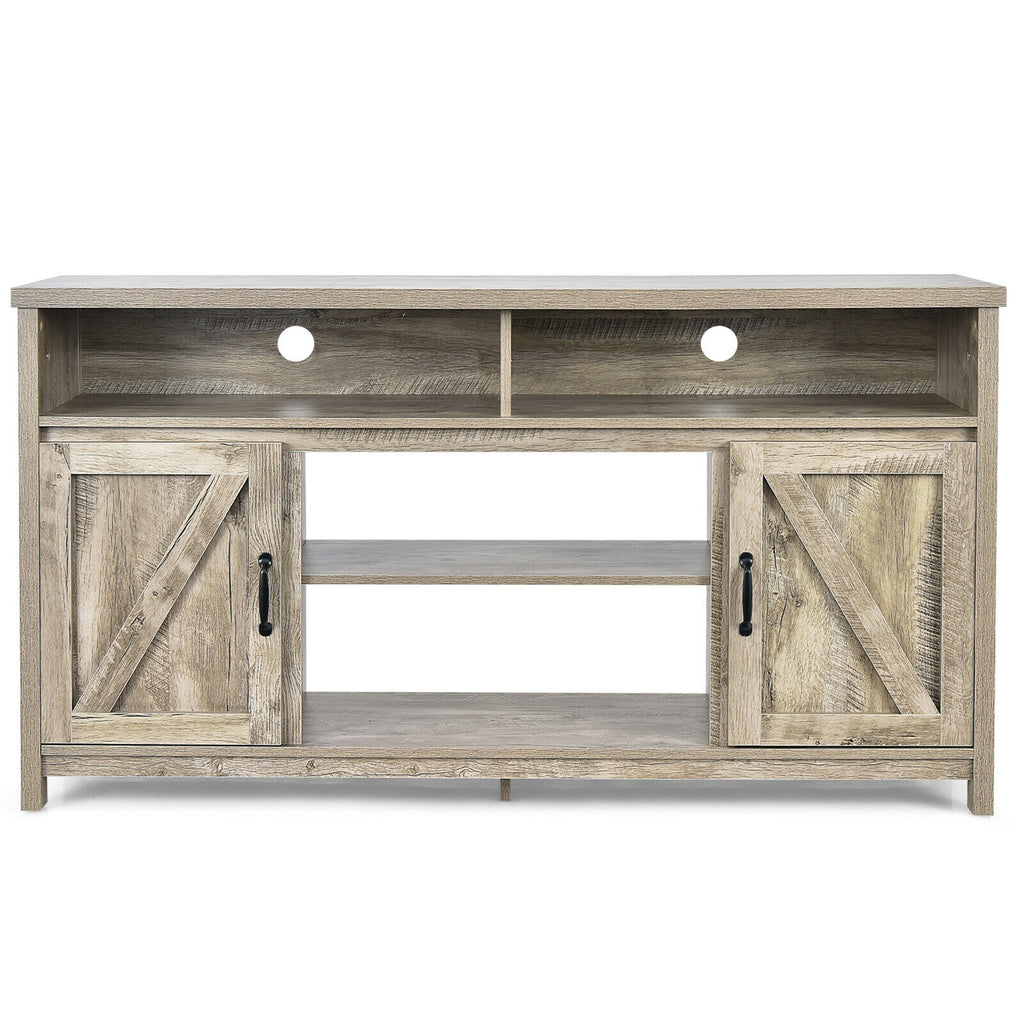 59 Inch TV Stand with Barn Door & Fireplace - For 65" TV, Natural