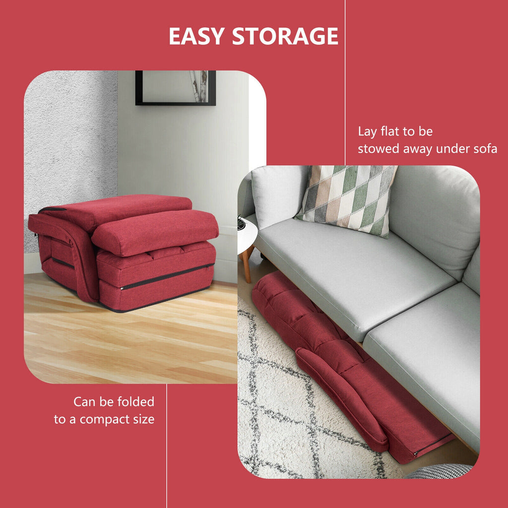 Folding Lazy Floor Chair with Armrests and Pillow - Red