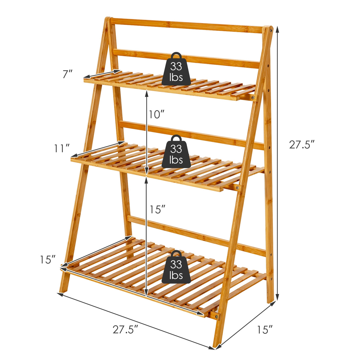 3-Tier Bamboo Plant Stand Foldable Display Shelf for Balcony