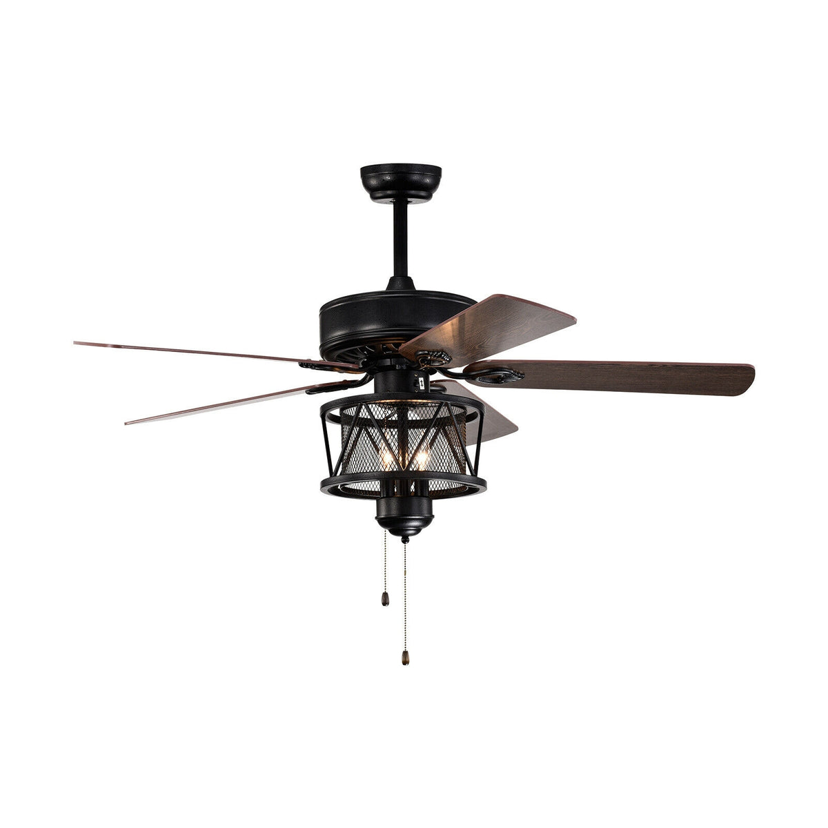 Black 50-Inch Ceiling Fan with Lights Reversible Blades & Pull Chain