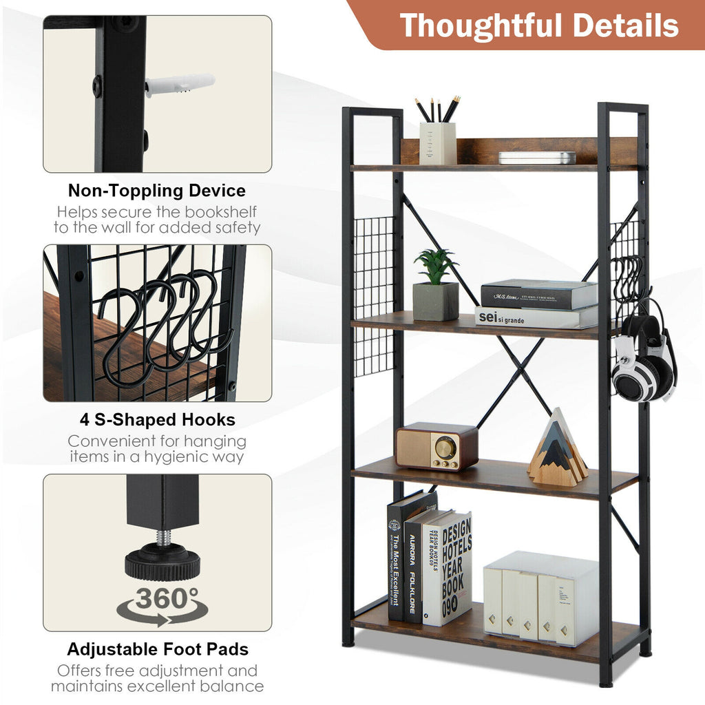 4 -Tier Industrial Open Storage Bookshelf