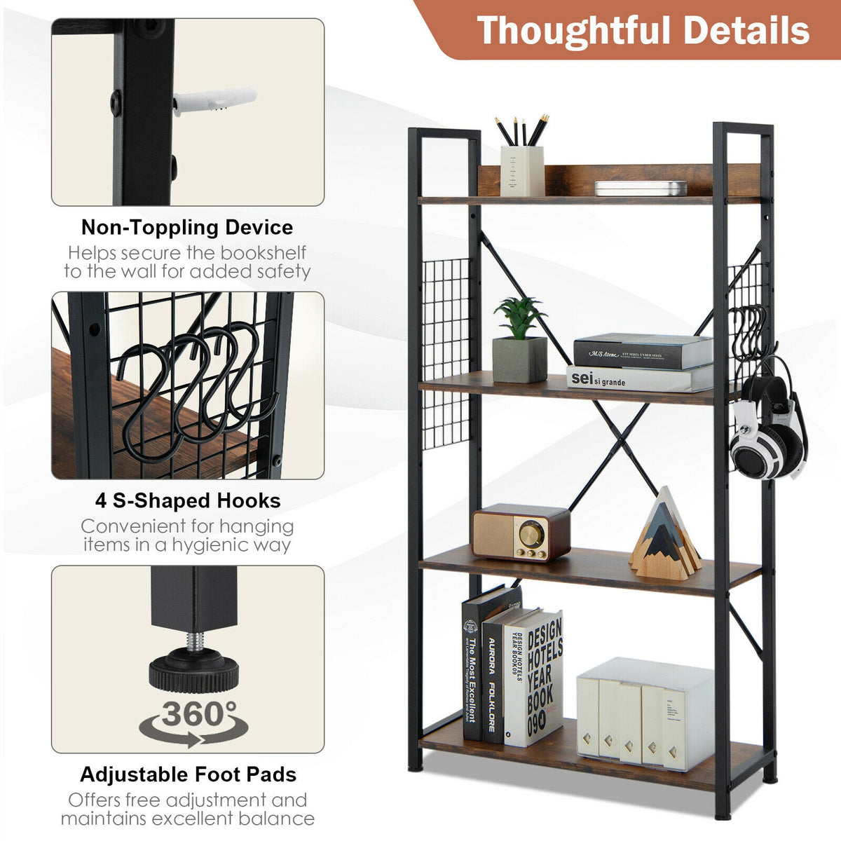 4 -Tier Industrial Open Storage Bookshelf